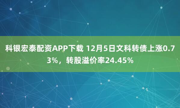 科银宏泰配资APP下载 12月5日文科转债上涨0.73%，转股溢价率24.45%
